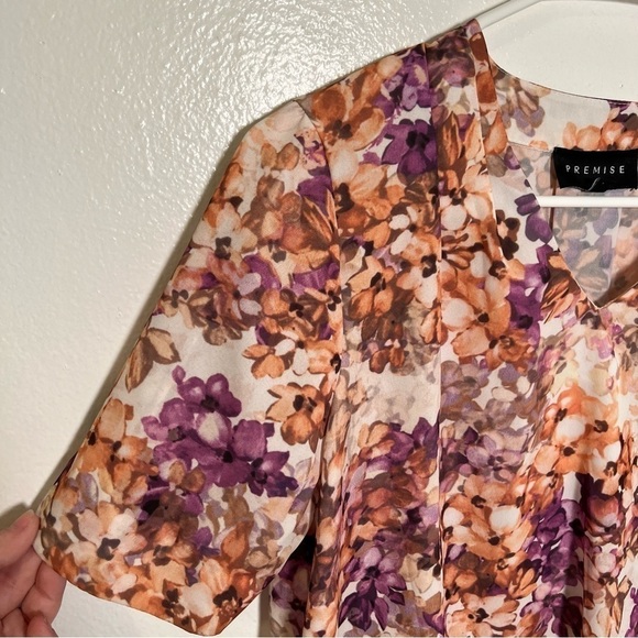 Premise Floral V-Neck Blouse Purple Orange - Picture 8 of 14